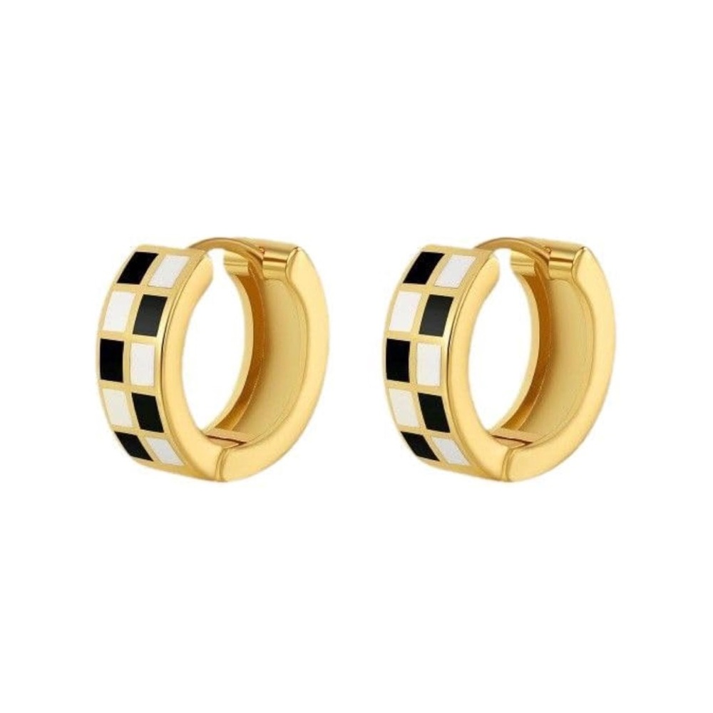 New! Mackenzie Black and White Checkered Huggie Earrings (1057) NWOT